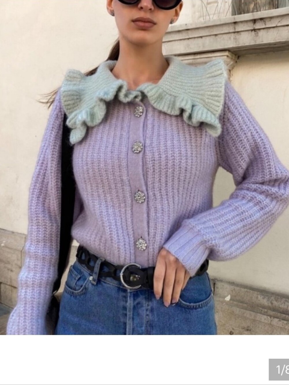 Zara Lavender Cardigan with Mint Ruffled Collar